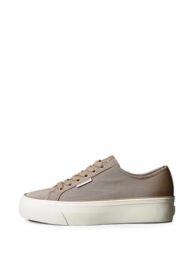 Calvin Klein Moiré Comfort Logo-patch Platform Sneakers In Brown