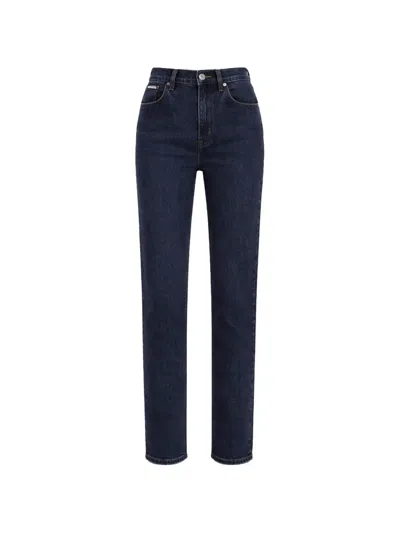 Calvin Klein Mom-fit Straigt-leg Logo Jeans In Blue