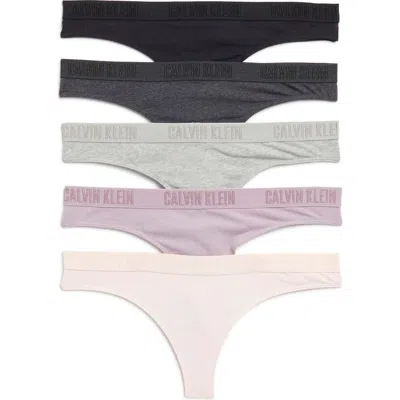 Calvin Klein Monochrome 5-pack Thongs In Uqp Black/nymph