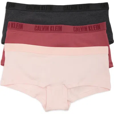 Calvin Klein Monochrome Boyshorts In Charcoal/wine/pink