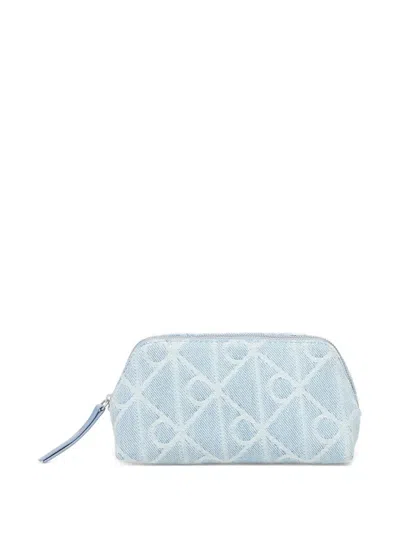 Calvin Klein Monogram Denim Wash Bag In Blue