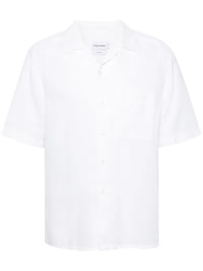 Calvin Klein Monogram-embroidered Short-sleeves Shirt In 白色