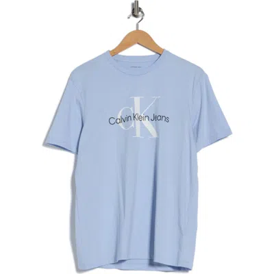 Calvin Klein Monogram Logo Crew Neck T-shirt In Blue