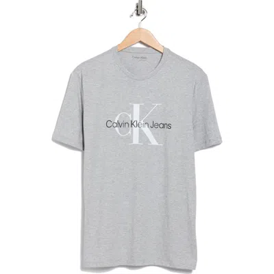 Calvin Klein Monogram Logo Crew Neck T-shirt In Gray