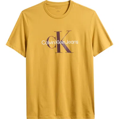 Calvin Klein Monogram Logo Crew Neck T-shirt In Yellow
