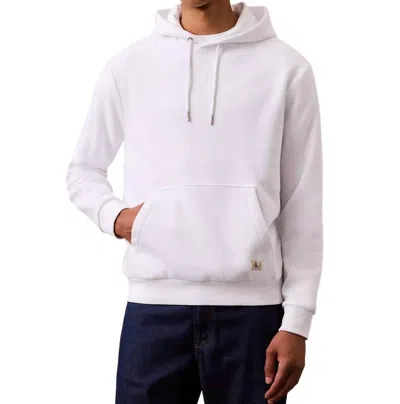 Calvin Klein Monogram Logo Patch Fleece Hoodie In Brilliant White
