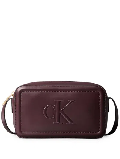 Calvin Klein Monogram Logo-embossed Camera Shoulder Bag In Burgundy