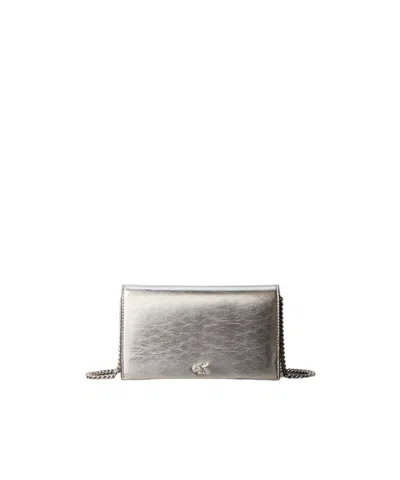 Calvin Klein Monogram Metallic Chain Wallet In Silver
