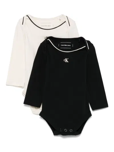 Calvin Klein Babies' Monogram-print Bodies (pack Of Two) In Black