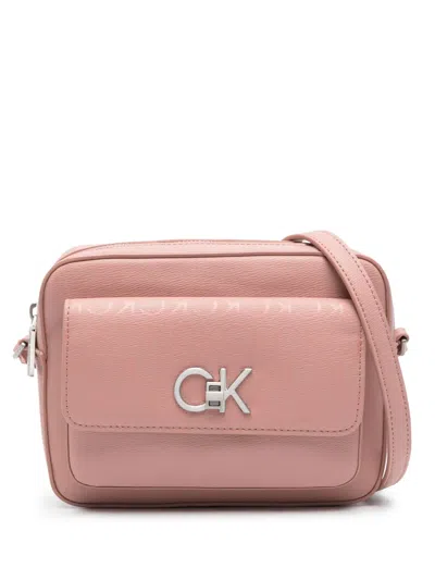 Calvin Klein Monogram-print Leather Crossbody Bag In Pink