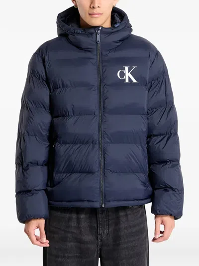 Calvin Klein Monogram Puffer Jacket In Blue