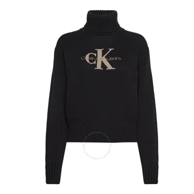 Calvin Klein Monogram Roll Neck Jumper In Black