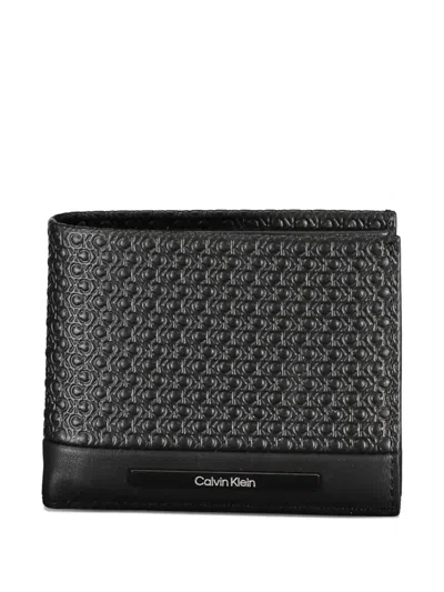 Calvin Klein Monogram-embossed Leather Wallet In Black