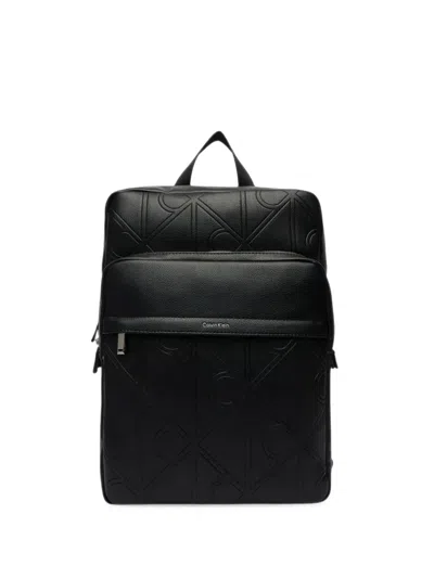 CALVIN KLEIN MONOGRAM-EMBOSSED PEBBLED-LEATHER BACKPACK