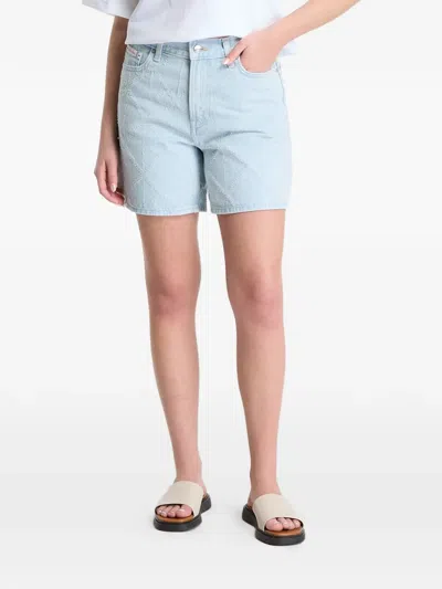 Calvin Klein Monogram-embroidered Denim Shorts In Blue