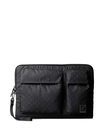 Calvin Klein Monogram-pattern Laptop Bag In Black
