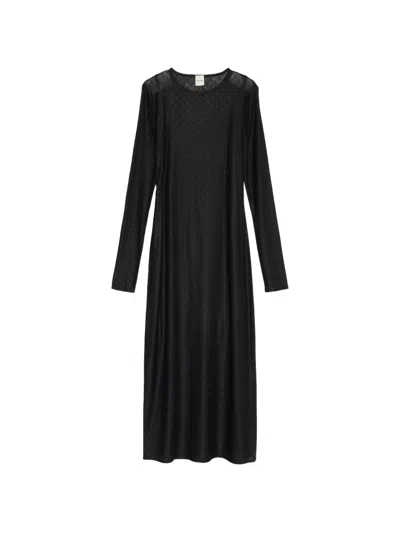 Calvin Klein Monogram-pattern Long-sleeve Midi Dress In Black