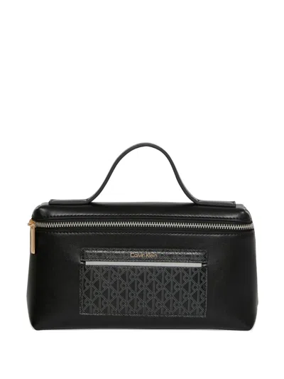 Calvin Klein Monogram-pattern Top-handle Vanity Case In Black
