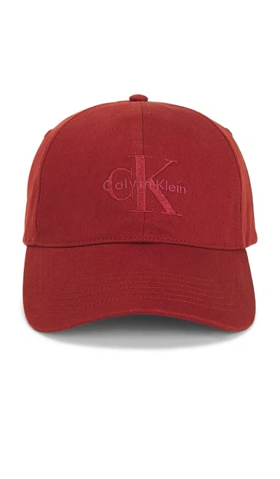 Calvin Klein Monologo Embroidery Baseball Cap In Fired Brick