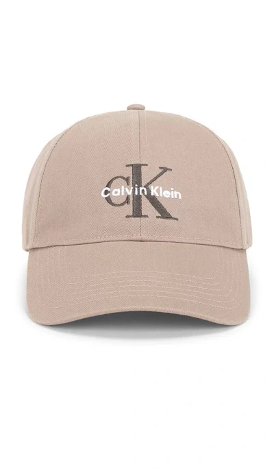 Calvin Klein Monologo Embroidery Baseball Cap In Brown