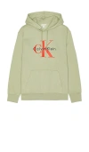 Calvin Klein Men's Monogram Logo Fleece Hoodie In Green