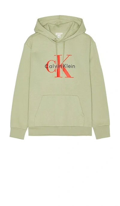 Calvin Klein Monologo Fleece Hoodie In Green