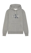 Calvin Klein Monologo Fleece Hoodie In Grey Heather