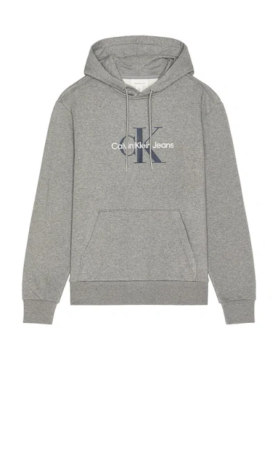 Calvin Klein Monologo Fleece Hoodie In Grey Heather