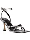 Calvin Klein Montel Womens Faux Leather Square Toe Heels In Silver