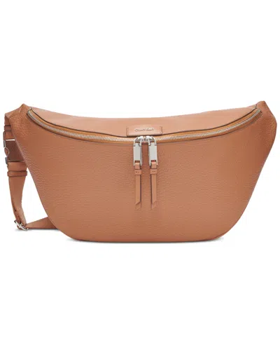 Calvin Klein Moss Large Belt Bag With Zipper Closure In Caramel