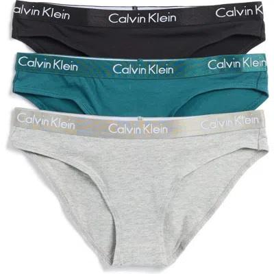 Calvin Klein Motive Cotton Bikini Panties In Black/grey/teal