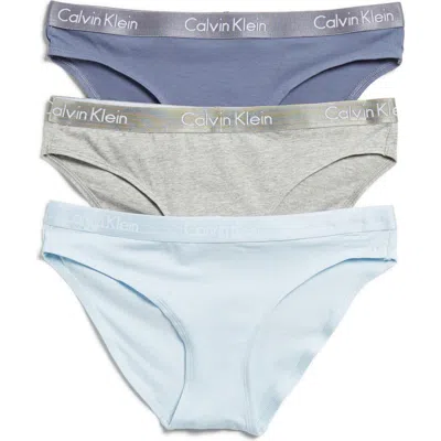 Calvin Klein Motive Cotton Bikini Panties In Blue/grey