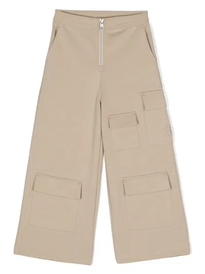 Calvin Klein Kids' Multi-pocket Wide-leg Trousers In Neutrals