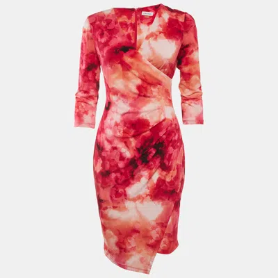 Calvin Klein Multicolour Floral Pattern Jersey Asymmetric Mini Dress In Red