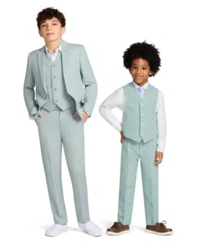 Calvin Klein Kids' Nautica Toddler Little Boys Linen Vest Set  Big Boys Stretch Tick Weave Jacket Pant Set In Green