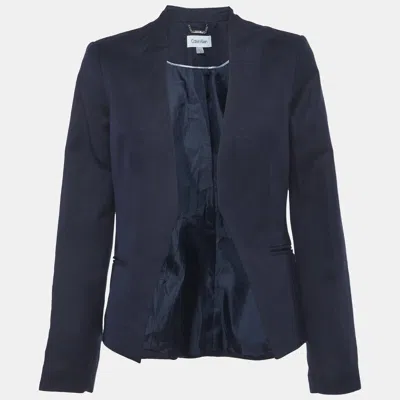 Calvin Klein Navy Blue Linen Blend Open-front Blazer