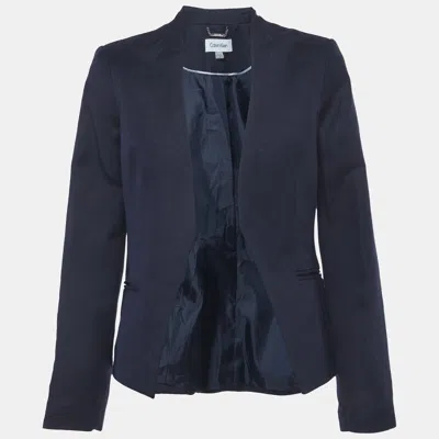 Pre-owned Calvin Klein Navy Blue Linen Blend Open-front Blazer M