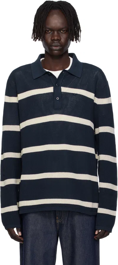Calvin Klein Navy Long Sleeve Stripe Polo In Blue