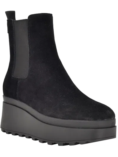 Calvin Klein Nevia Womens Suede Round Toe Ankle Boots In Black