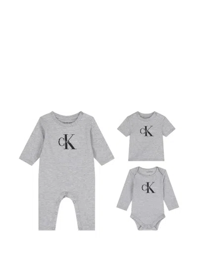Calvin Klein Newborn Logo Babygrow Set In Gray
