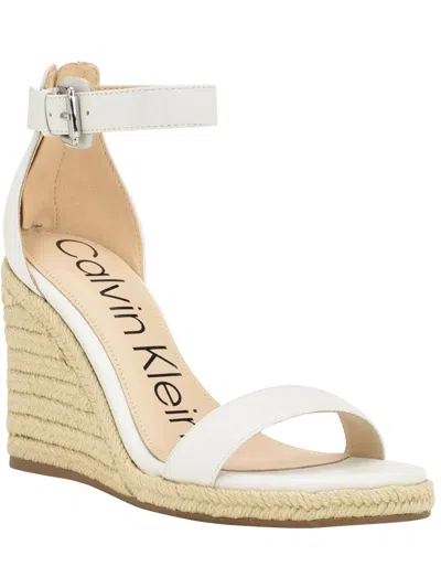 Calvin Klein Noshela Womens Leather Open Toe Wedge Heels In White