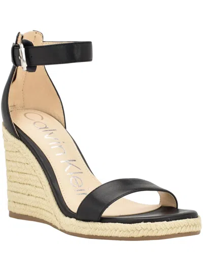 Calvin Klein Noshela Womens Leather Open Toe Wedge Sandals In Black