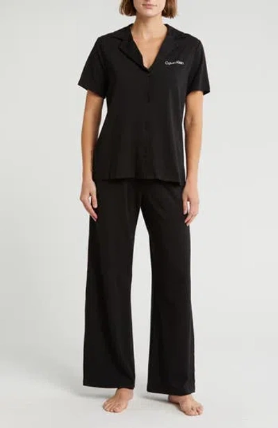 Calvin Klein Notch Collar Knit Pajamas In Black