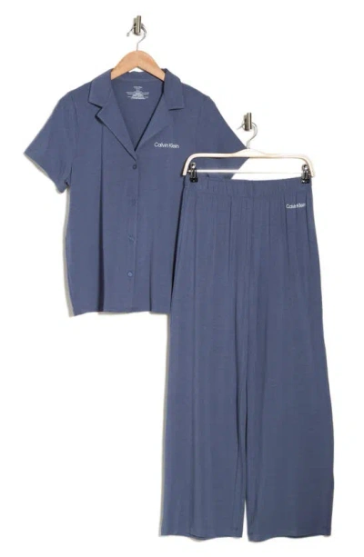 Calvin Klein Notch Collar Knit Pajamas In Dxs Scorched Blue