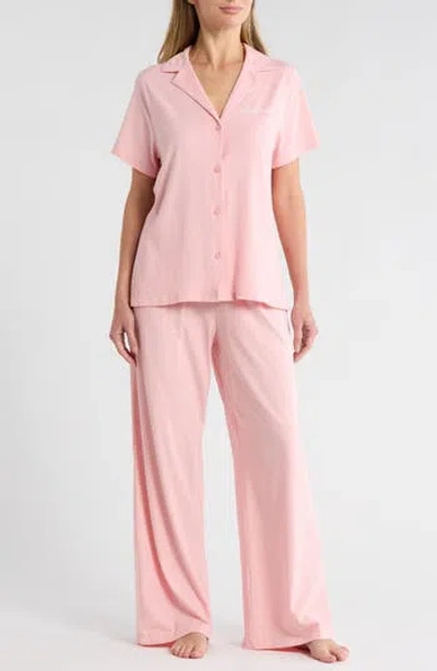 Calvin Klein Notch Collar Knit Pajamas In Pink