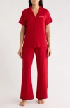 Calvin Klein Notch Collar Knit Pajamas In Red