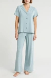 Calvin Klein Notch Collar Knit Pajamas In Slate