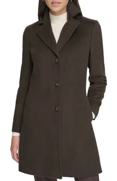 Calvin Klein Notch Wool Blend Coat In Brown