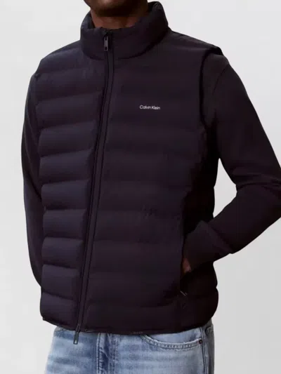 Calvin Klein Nylon Puffer Jacket High Collar Pockets In Blue