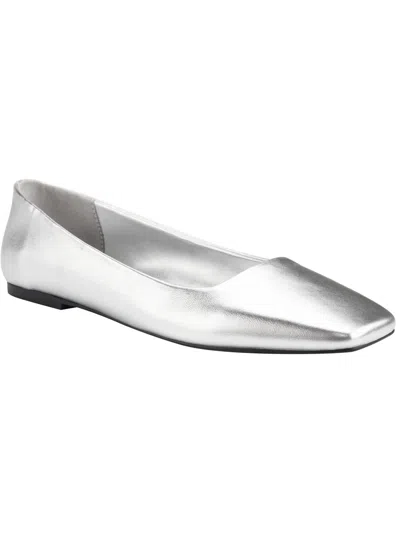 Calvin Klein Nyta Womens Leather Square Toe Ballet Flats In Silver